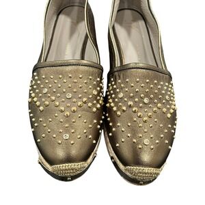 Giuseppe Zanotti Metallic Bronze Studded Crystal Espadrille Flats Shoes Size 38